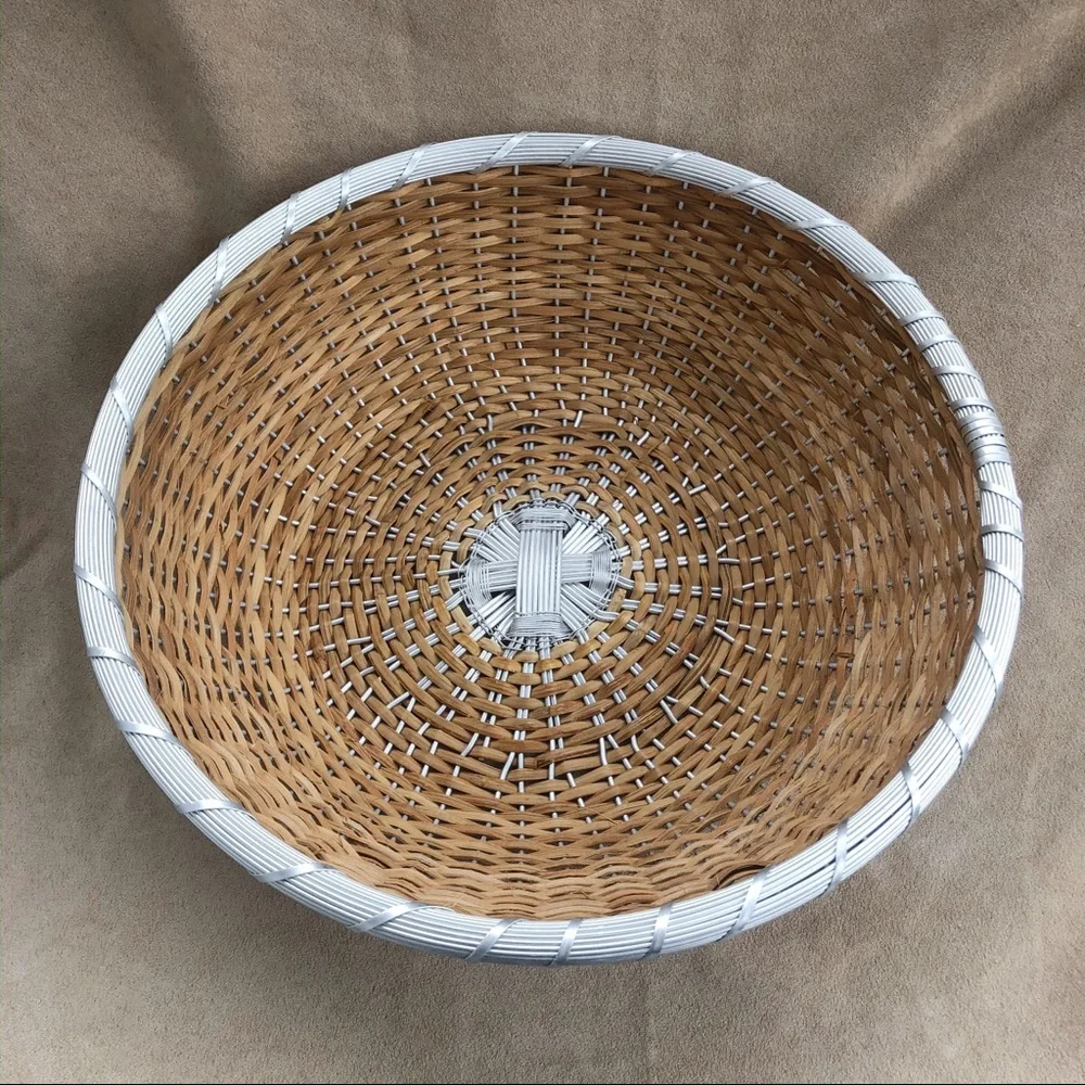🧺 Vintage Round Basket with Silver Rim